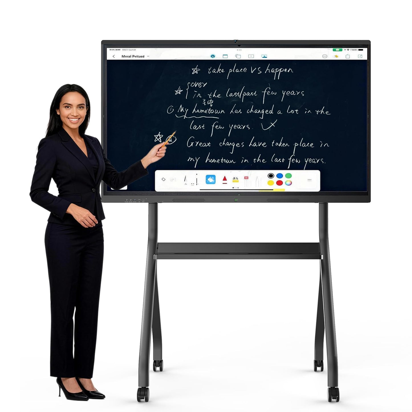 Zylosian 65'' 4K UHD Interactive Touchscreen Smart Board, Android 14 Wireless Digital Whiteboard with Open App Ecosystem, Wall-Mounted Smartboard for Classroom Home Office Studio