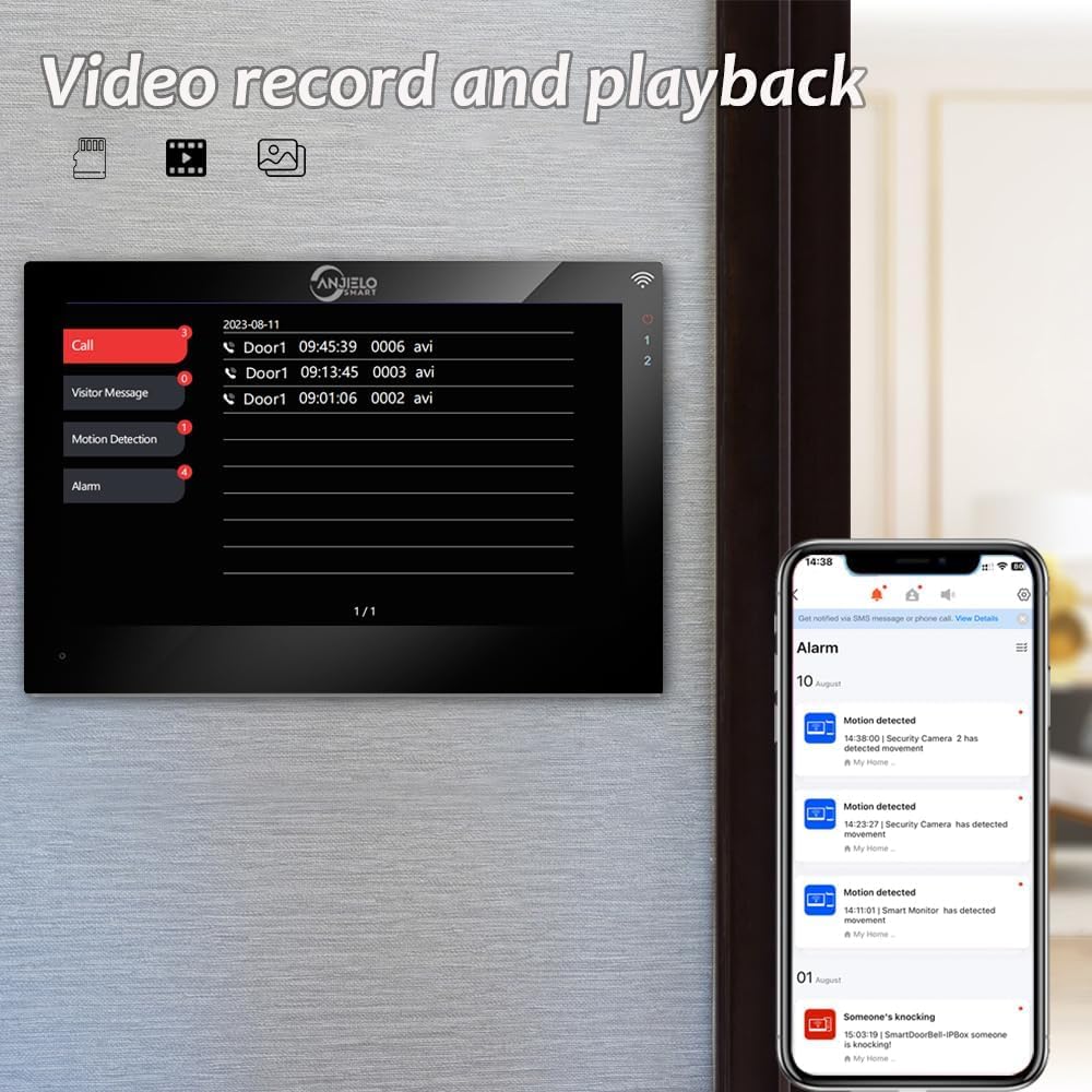 Wire Video Door Intercom System 7 Inch Monitor,Wired Video Doorbell Camera,Video Recording,TUYA WiFi Smart Home Video Intercom Kits for Home Apartment (White Bell+1 Black Monitor)