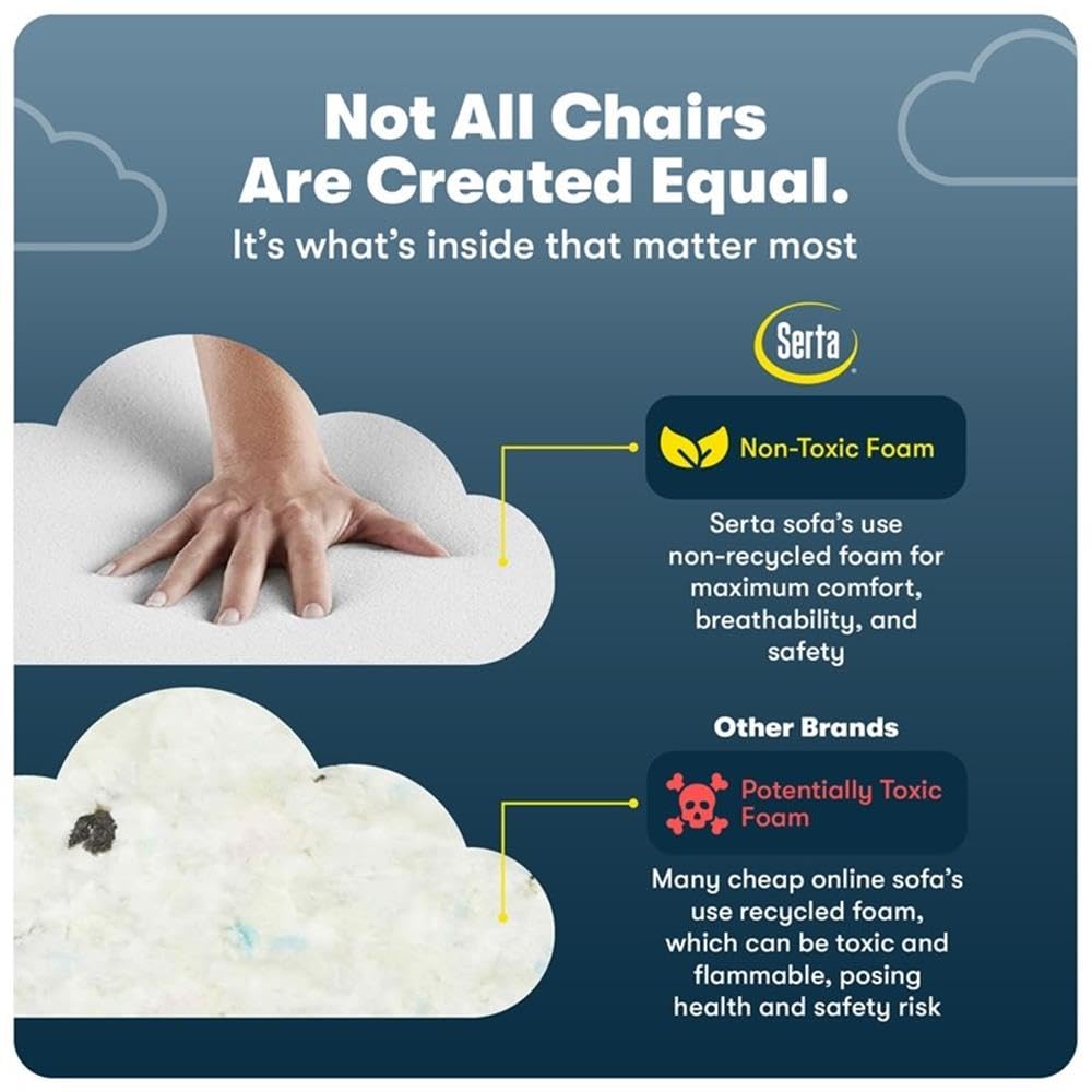 Serta Garret Executive Office Chair, Ergonomic Mid-Back with Lumbar Support, Semi-Plush Cushion and Body Pillows, Padded Armrests, Swivel Base, Bonded Leather, Space Black