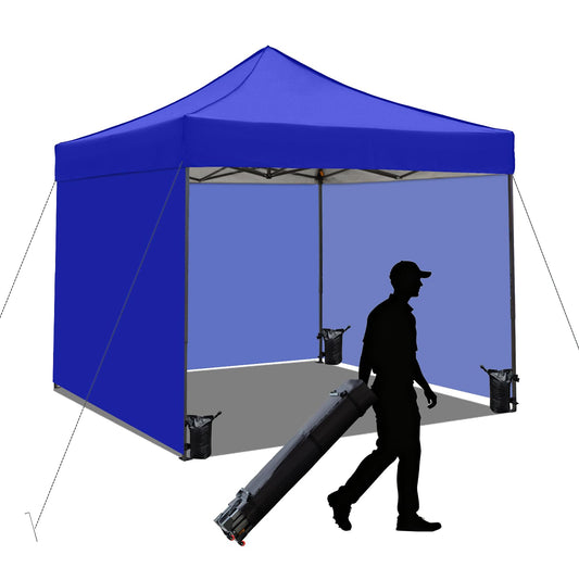 10x10 Pop up Canopy Tent with Sidewalls,Heavy Duty Waterproof Sun Shade Canopy Easy up Canopy with Wheel Bag Commercial Gazebo Tent for Outdoors Parties Vendors Camping Beach(Blue)