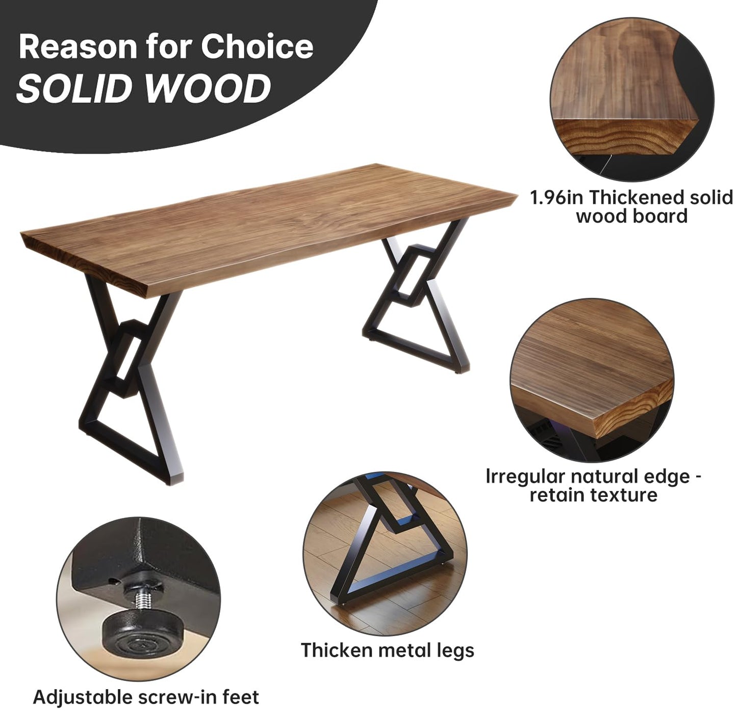 jmzx store Solid Wood Rustic Style 55.1-inch Computer Desk - Large Office Desk for Home Office (Black-w, 55.12 * 27.56 * 29.53)