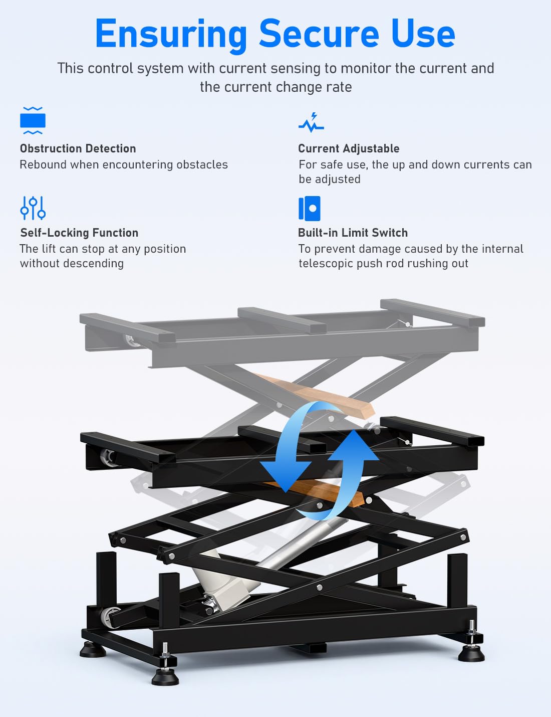 DIHOOL Electric Scissor Lift Table, 265Lbs Load, 10.43"-43.31" Height Adjustable Lifting Platform, Super Quiet with Remote & WiFi Control, Obstruction Detection, AC/DC Power for Home/Industrial Use