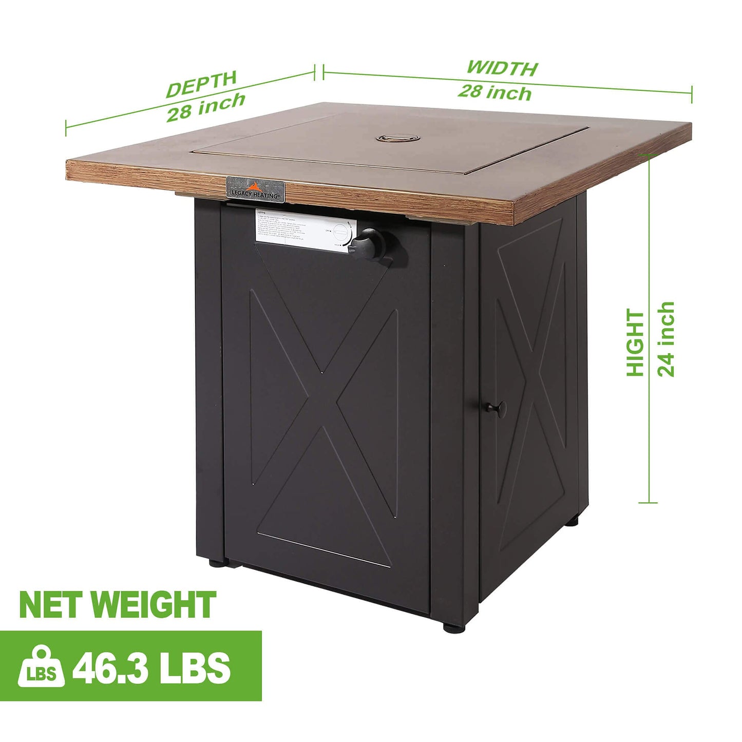Outdoor Fire Tables, 50,000 BTU Patio Fire Pit Table Prop ane Fireplace for Backyard, Deck, Multi-Use Square Gas Fire Pit with Lid & Lava Rock, Table Top Firepit, Wood Table and Mocha Base