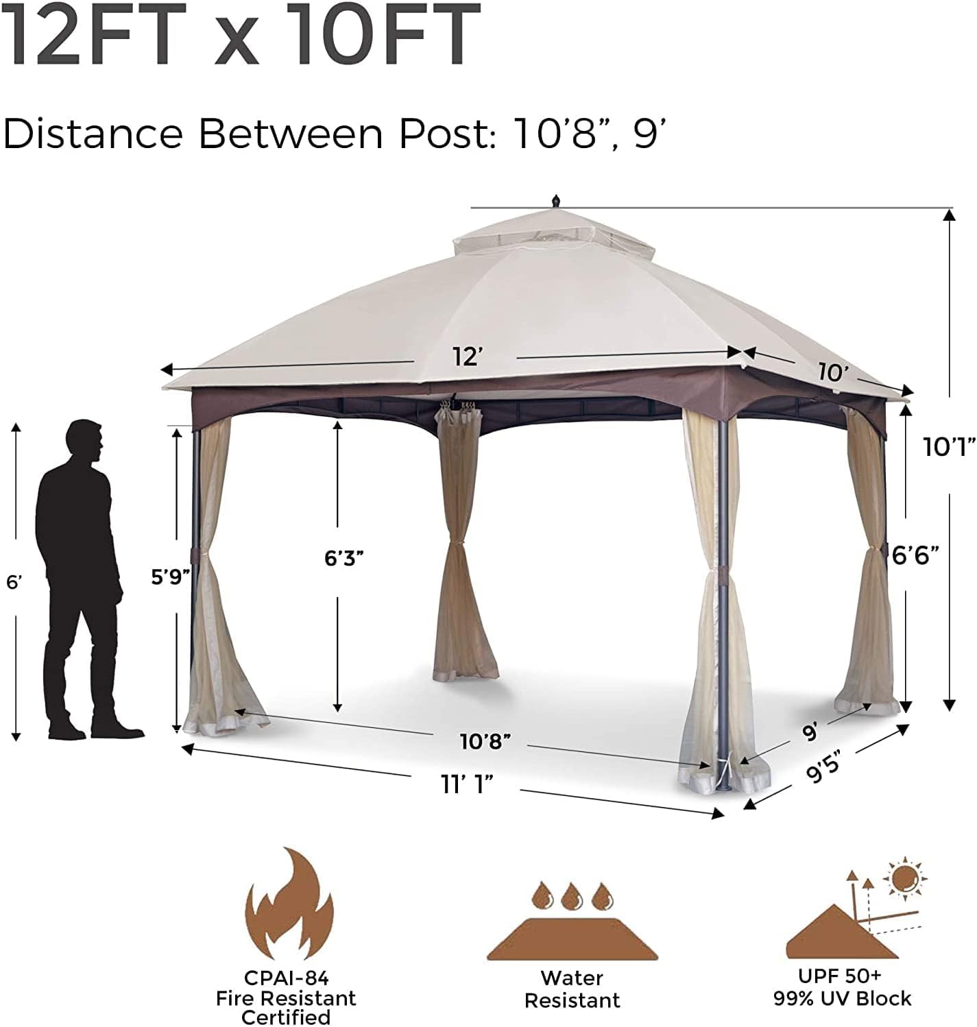 Sannwsg Outdoor Patio Gazebo 10x12 FT, Soft Top Gazebo with Arched Roof Canopy, Metal Frame, Mosquito Netting, for Backyard & Deck