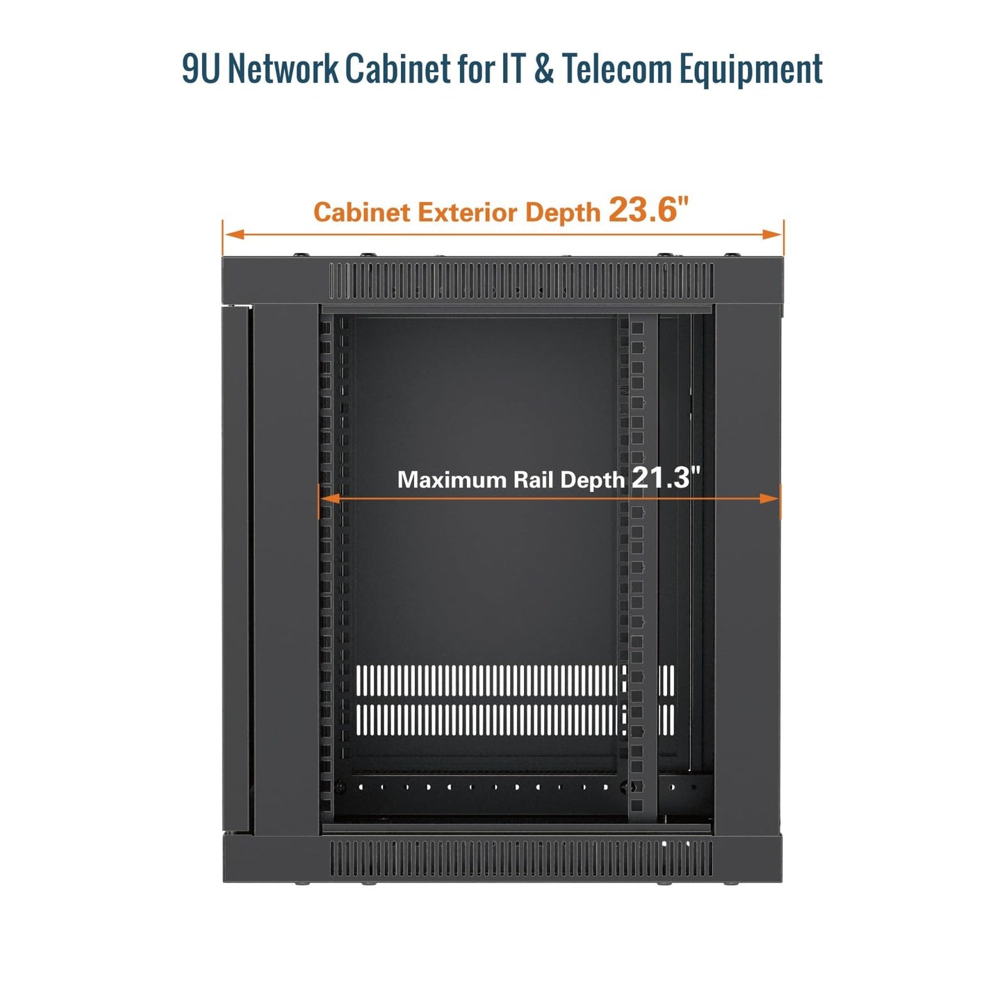 Tecmojo 9U Wall Mount Rack Cabinet, Heavy-Duty 176 Lbs High Load Capacity, 19” Enclosed Server Network Rack with 2 Colling Fans, Mesh Door, 23.6” Deep – Elite Collection