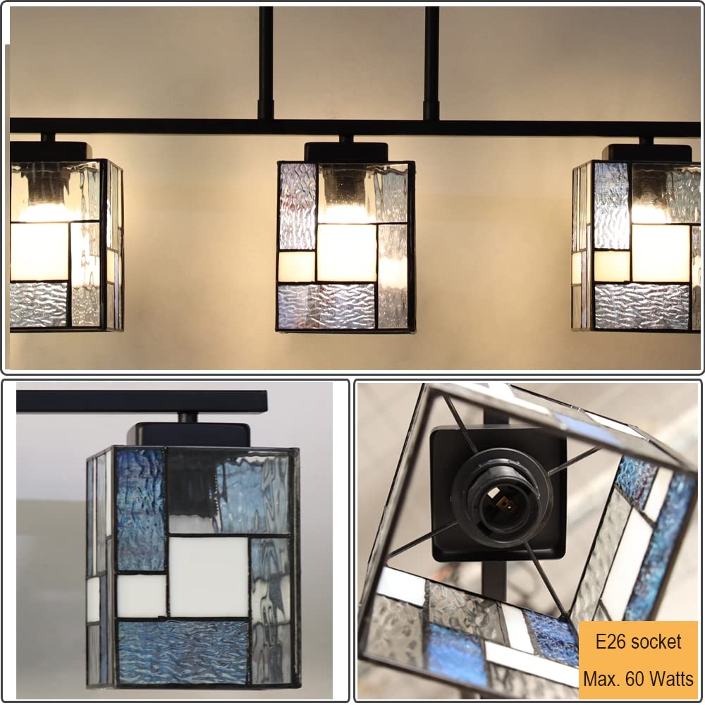 ARTZONE Tiffany Pendant Light Fixture[5 Lights][51''Wide*Adjustable Height] Stained Glass Tiffany Hanging Chandelier for Kitchen Island Dining Room(Blue)