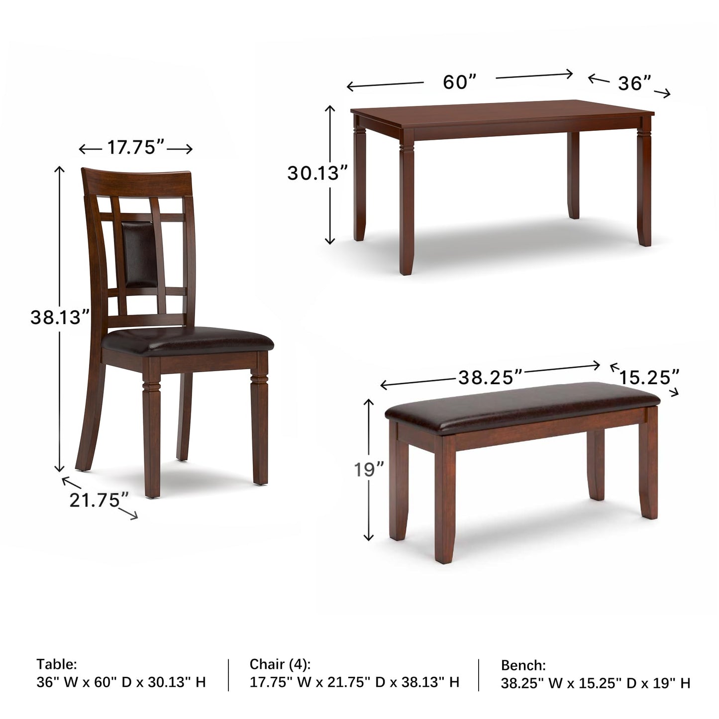 Signature Design by Ashley Bennox 6 Piece Dining Set with Upholstered Bench, Table & 4 Upholstered Chairs, Seats 6, Wood, Brown