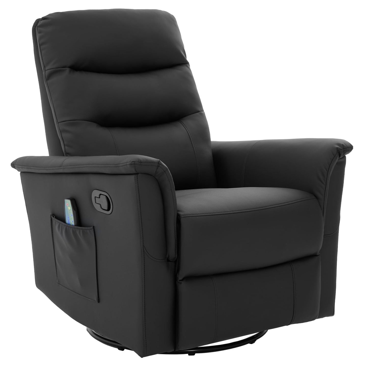 Merax Manual Recliner Chair Rocking & 270° Swivel Recliner with 8-Point Massage Function and Adjustable Backrest, Brown PU Leather Recliner for Living Room, Nursery, Bedroom, Black