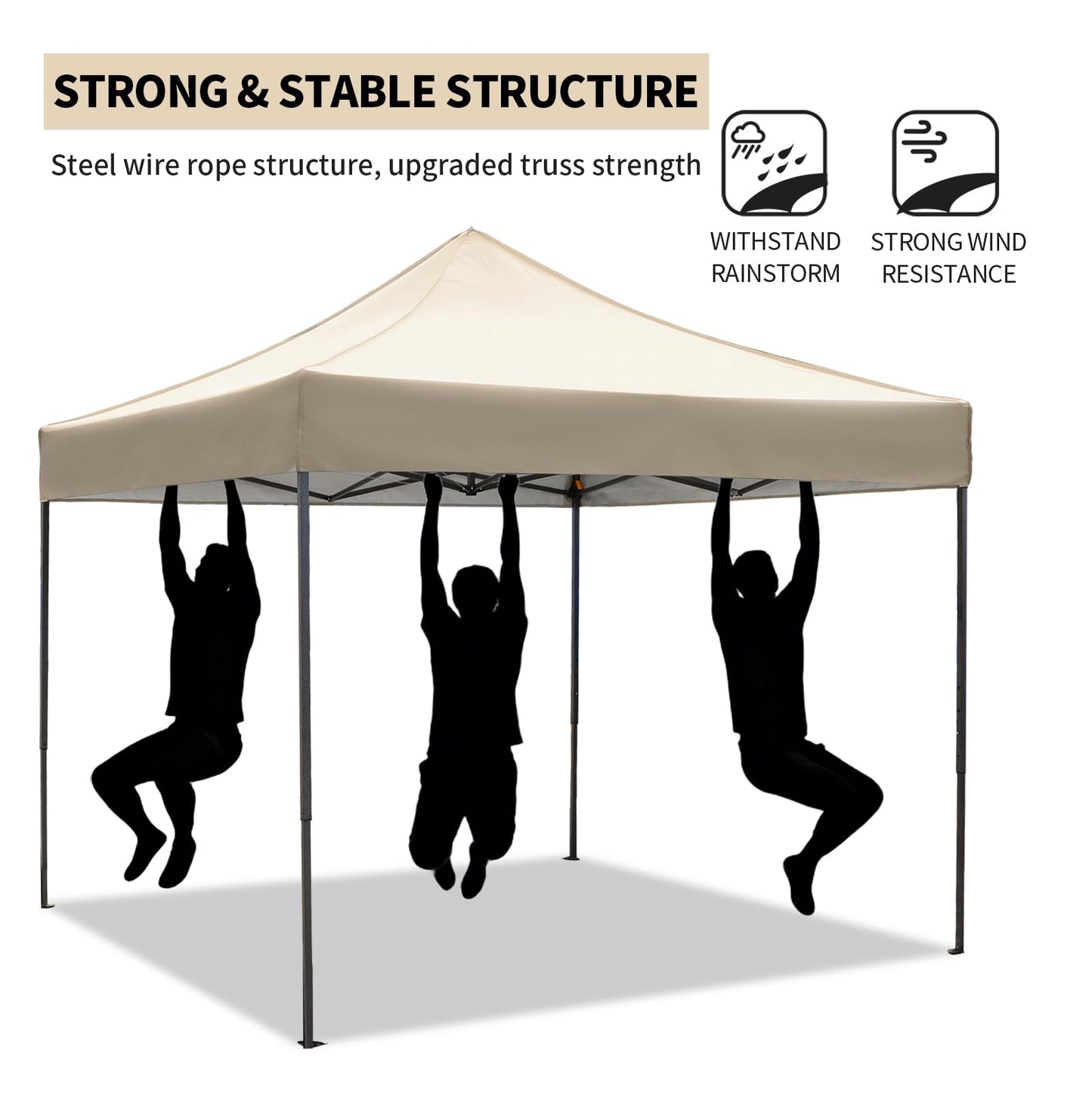 10x10 Pop up Canopy Tent with Sidewalls,Heavy Duty Waterproof Sun Shade Canopy Easy up Canopy with Wheel Bag Commercial Gazebo Tent for Outdoors Parties Vendors Camping Beach (Khaki)