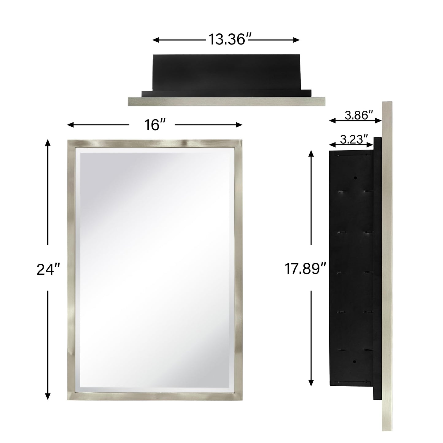 TEHOME Brush Nickel Metal Framed Recessed Bathroom Medicine Cabinet with Mirror Rectangle Tilting Beveled Vanity Mirrors for Wall 16 x 24 inches