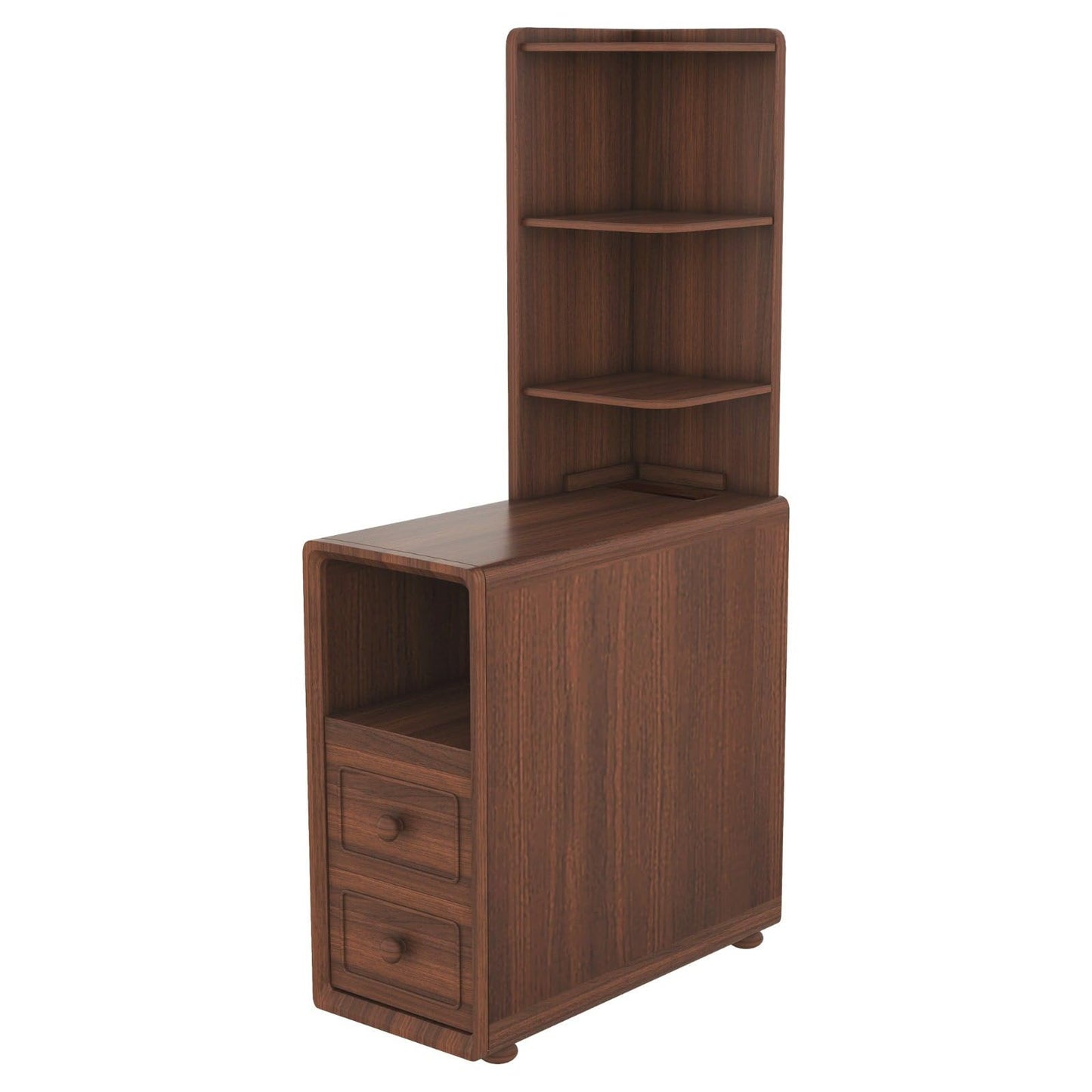 FRITHJILL Narrow End Table, Corner Bookshelf for Living Room, Nightstand with Charging Station and 3-Tier Display Shelf, 2 Drawers Storage Cabinet, Space Saving Side Table