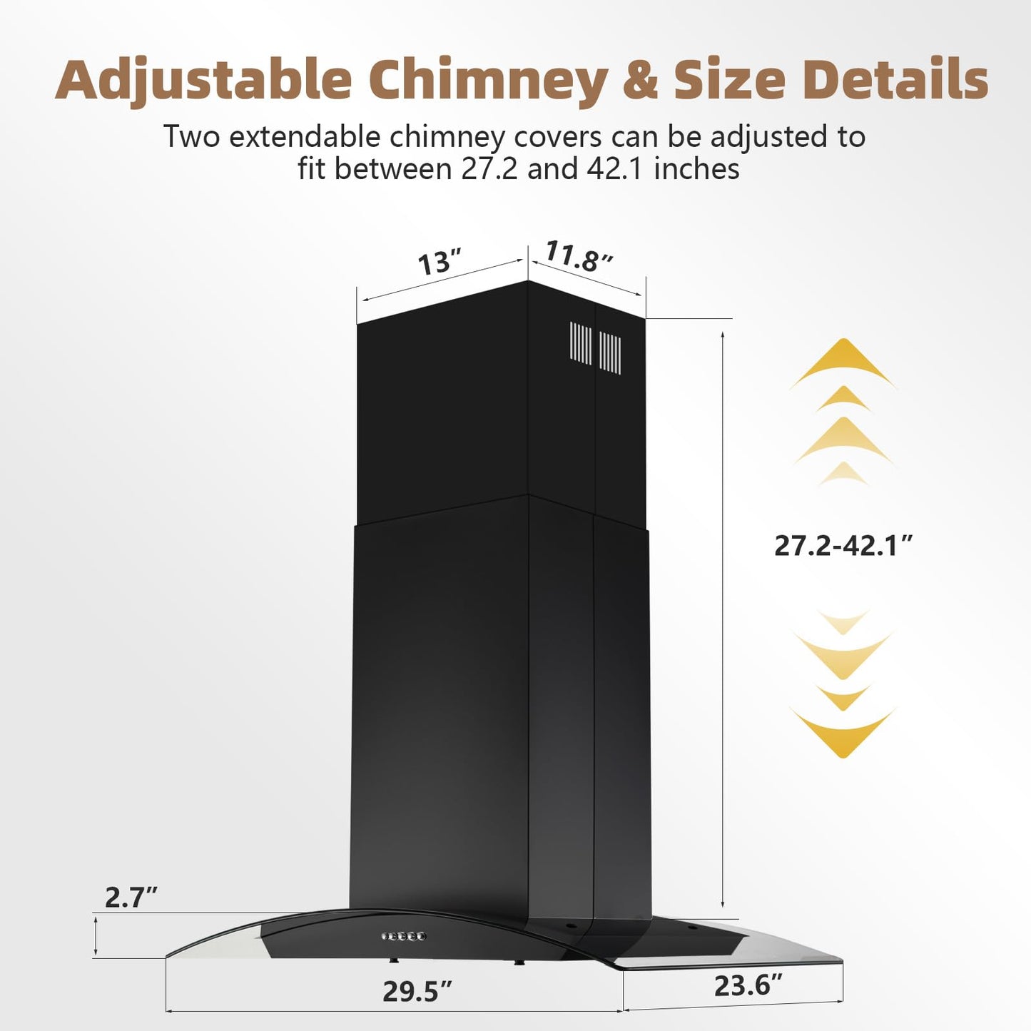 JOEAONZ Island Range Hood Black 30 inch 700CFM, Ceiling Mount Kitchen Vent Hood Stainless Steel Ducted/Ductless Convertible Extractor Stove Exhaust Fan, 5-layer Filters, Curved Tempered Glass