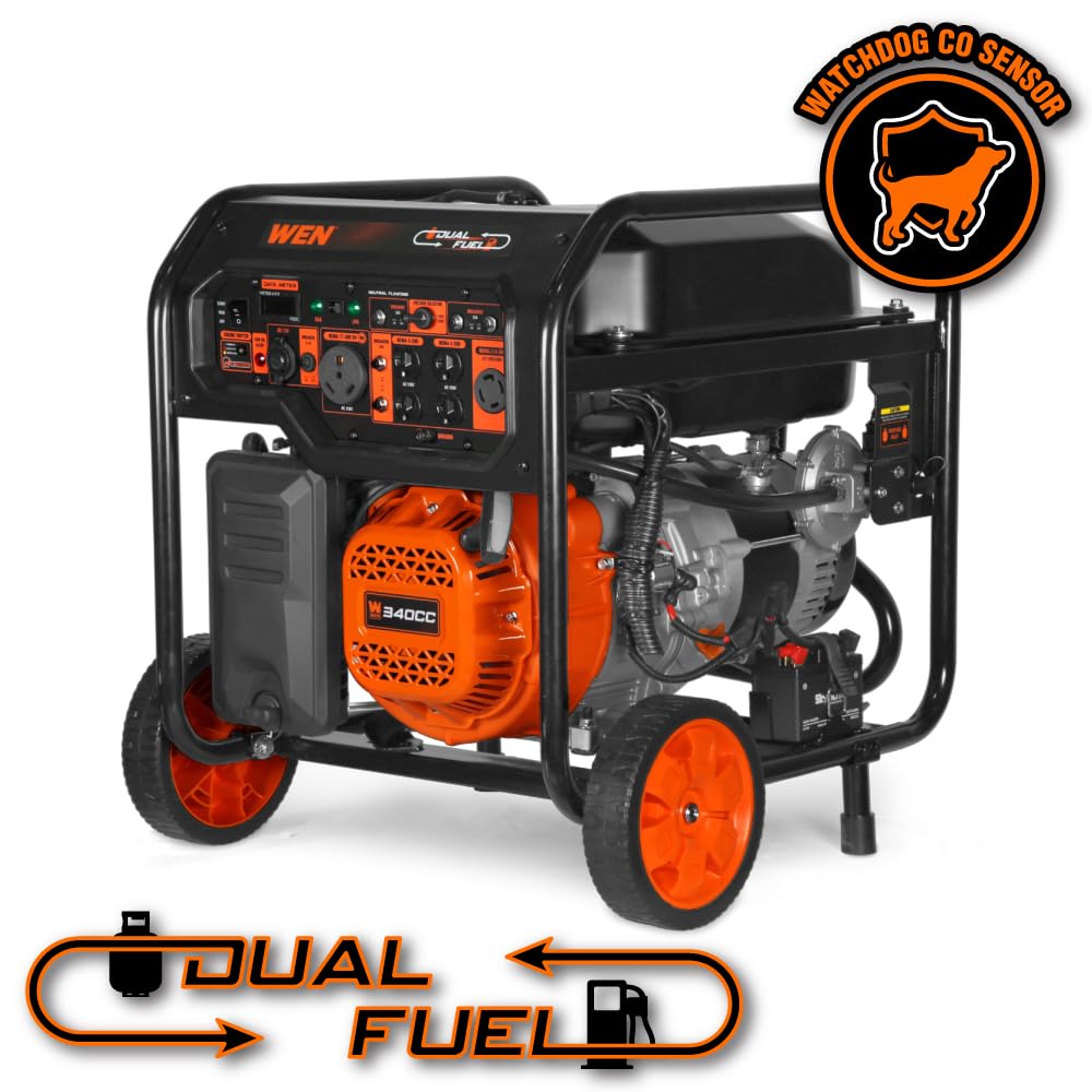 WEN 8000-Watt 120V/240V Dual Fuel Portable Generator, Electric Start, 340cc, Transfer-Switch and RV-Ready with CO Watchdog (DF8000X)