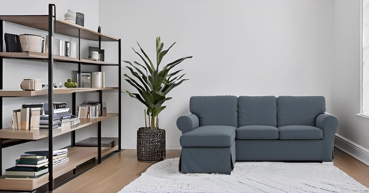 MASTERS OF COVERS Ektorp Loveseat (2 Seat) with Chaise Lounge Cover Replacement Customized for IKEA Ektorp Sectional 3 Seat Sofa Slipcover Replacement (Titanium Grey)