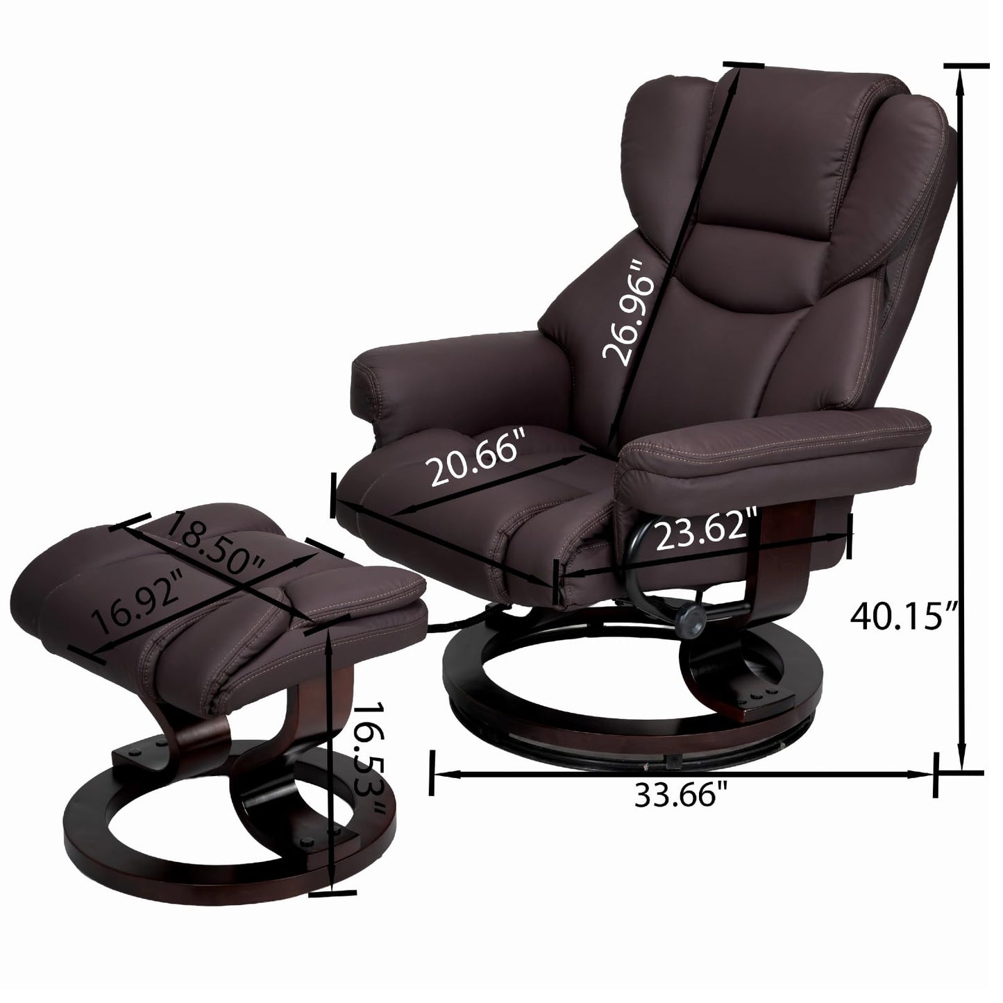 Trygoal Massage Recliner Chair with Ottoman, 360° Swivel Ergonomic Leather Reclining with 8 Vibration & Heating Points, 135° Lounge TV Chair with Bent Wood Base for Living Room and Bedroom, Brown