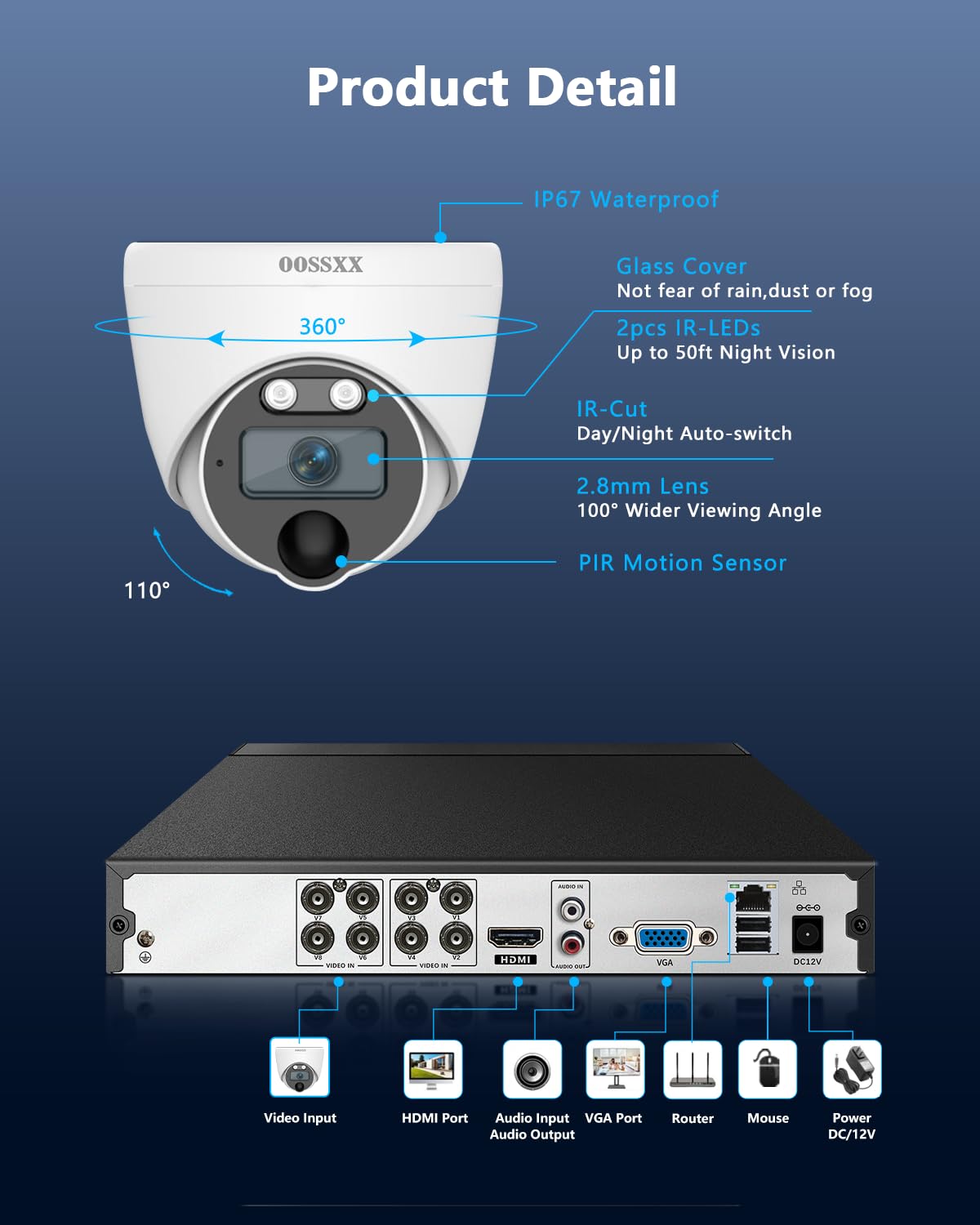 (2026 New) 4K Wired CCTV Security Camera System, 8CH HD DVR Kit, 4X Dome IP66 Indoor Outdoor Cameras with Waterproof Connectors, 65ft IR Night Vision, Free App, No Subscription Fee, Remote Access