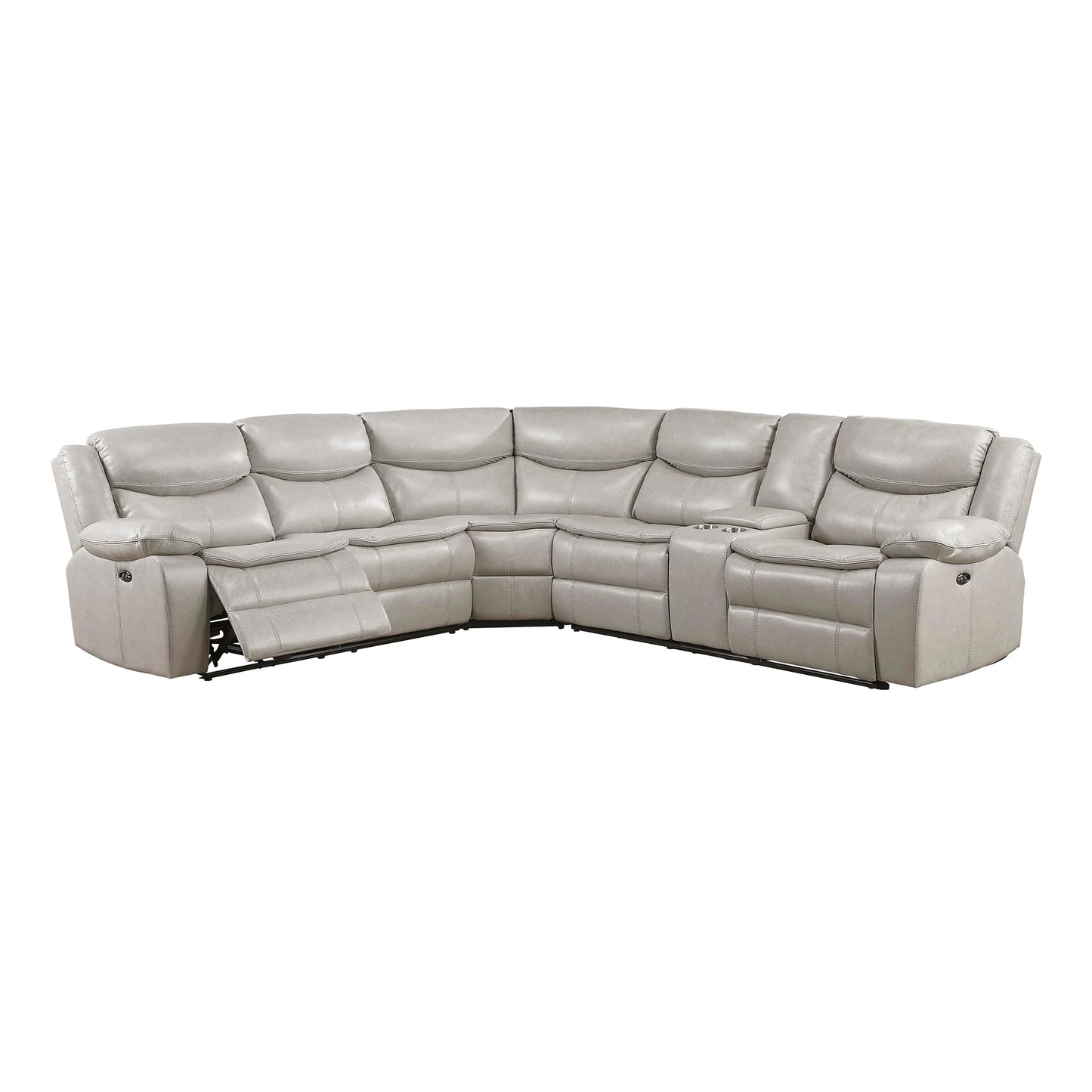 Lexicon L-Shaped Power Reclining Sectional Couch, Faux Leather Reclining Sectional Sofa, 3 Recliners, Wall Hugger, Right Storage Console, Cup Holders, Receptacles, Charging Ports, Silver Gray
