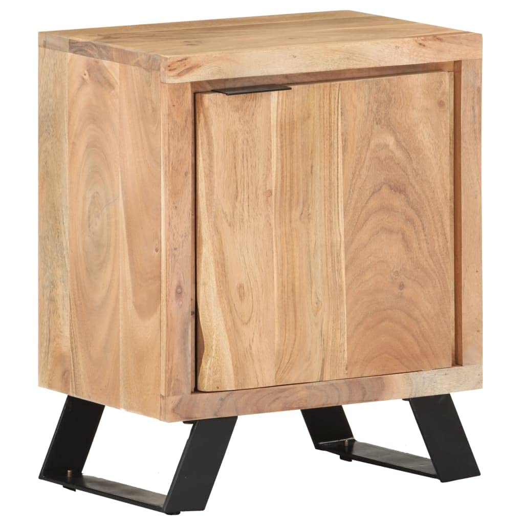 LKJVFCPW Bedside Cabinet with Storage Shelf, Solid Acacia Wood Nightstand for Bedroom, Industrial Side Table with Live Edge Finish, 15.7 x 11.8 x 19.7 Inches
