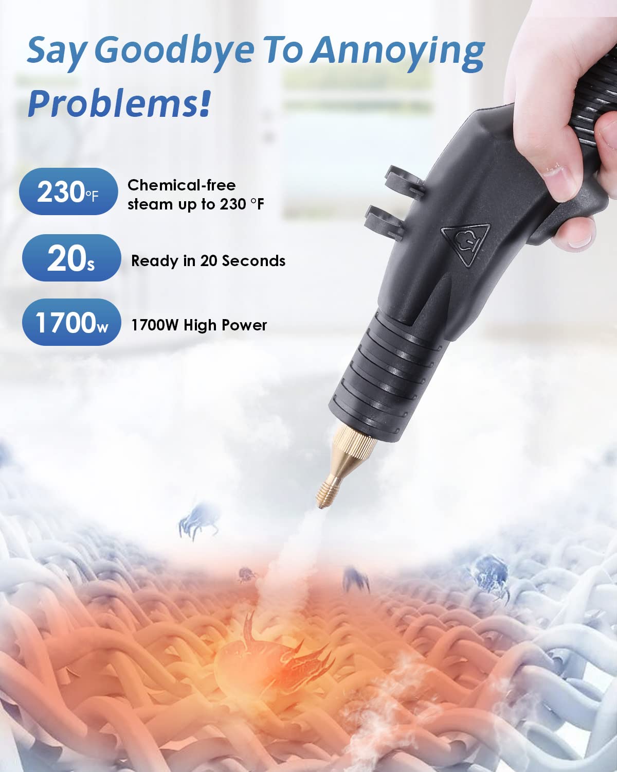 Hapyvergo High Pressure Steam Cleaner, 1700W High Temp Portable Steamer Machine for Cleaning, Tankless and Heavy Duty for Commercial Home Use Grout Tile Kitchen Bathroom Car Detailing