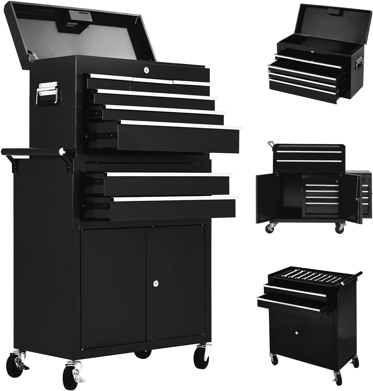 Rolling Tool Chest, 8-Drawer Tool Box Organizer, Lockable Steel Tool Cart