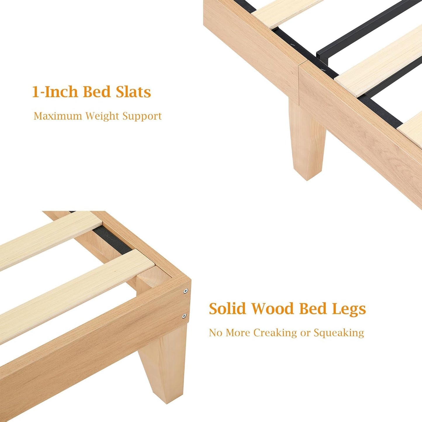 IDEALHOUSE Rattan Bed Frame Queen Size with Natural Rattan Headboard & LED Lights, Wood Queen Bed Frame with Solid Wood Foundation, No Box Spring Needed, Natural