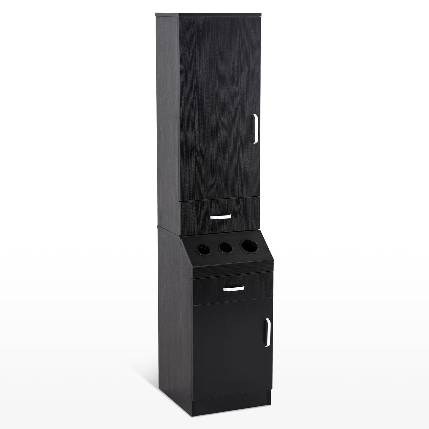 BarberPub Wall Mount Classic Barber Station with 3 Hair Dryer Holders, Hair Stylist Salon Storage Cabinet, Beauty Spa Tool Organizer Equipment 3207 (Black)