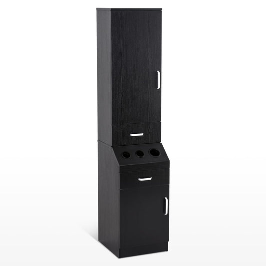 BarberPub Wall Mount Classic Barber Station with 3 Hair Dryer Holders, Hair Stylist Salon Storage Cabinet, Beauty Spa Tool Organizer Equipment 3207 (Black)