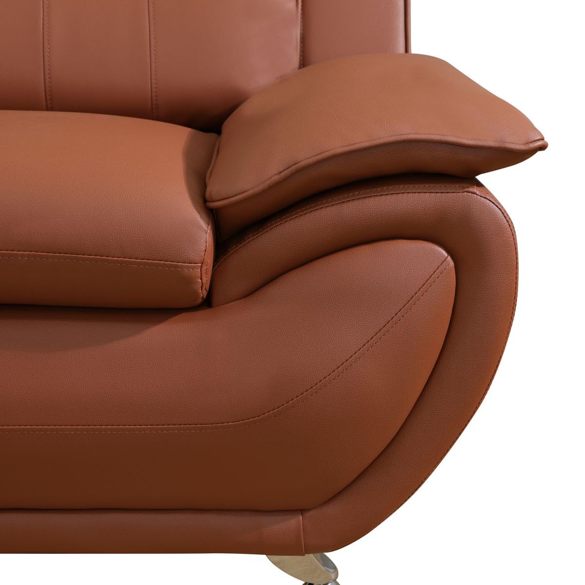 UOCFYK Lounge Comfy Faux Leather Sofa Modern Couch for Small Living Room/Dorm/Bedroom/Office/Apartment for Small Spaces, (Orange, Three-Person Seat)