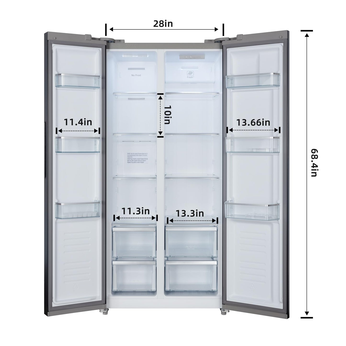 Iceblue 15.6 Cu.Ft. Side-by-side Refrigerators, 33" Full Size Refrigerator, Zoning Temperature Control Beverage Refrigerator with Freezer, Frost Free Beverage Fridge - Black Stainless Steel