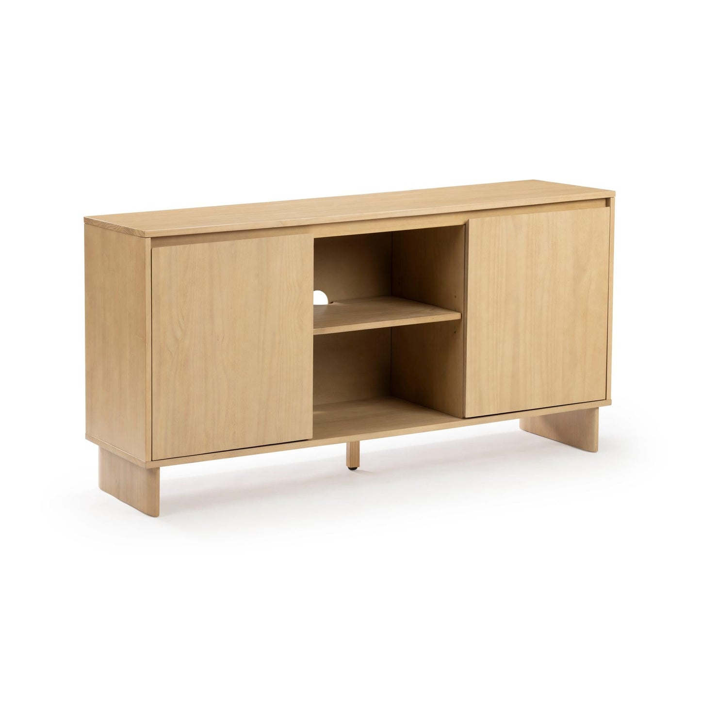Plank+Beam 59" Modern Sideboard Cabinet, Solid Pine Wood Buffet Table with 2 Doors & Open Shelf, Storage Console for Dining Room or Entryway, Blonde Finish
