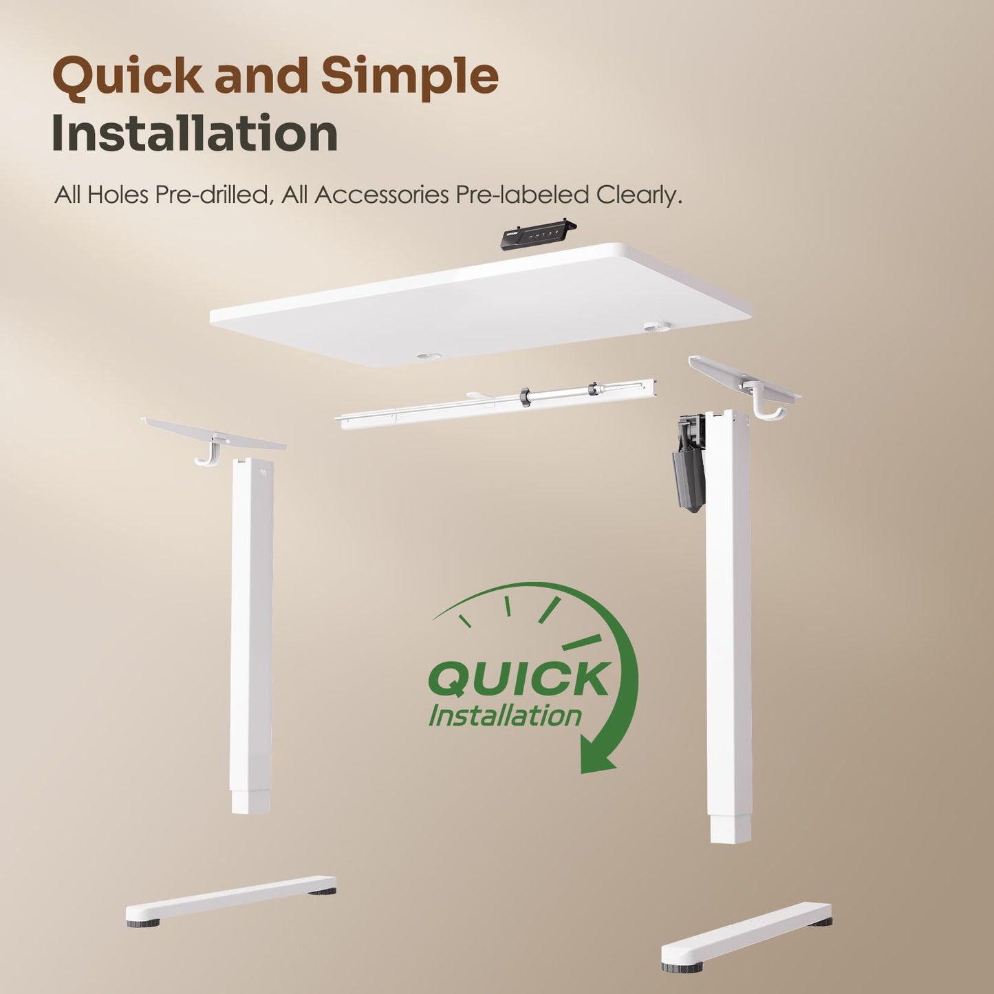 Monomi Small Electric Standing Desk, 35" x 20" Whole Piece Height Adjustable with Memory Controller, White Sit to Stand Desk Workstation for Home Office