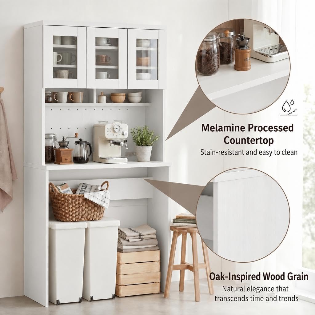 Garvee 71.5" Kitchen Cabinet with Trash Can Storage, Kitchen Trash Can Cabinet with Microwave Stand, 35.4" Wide Kitchen Pantry with Garbage Storage for Dining Room