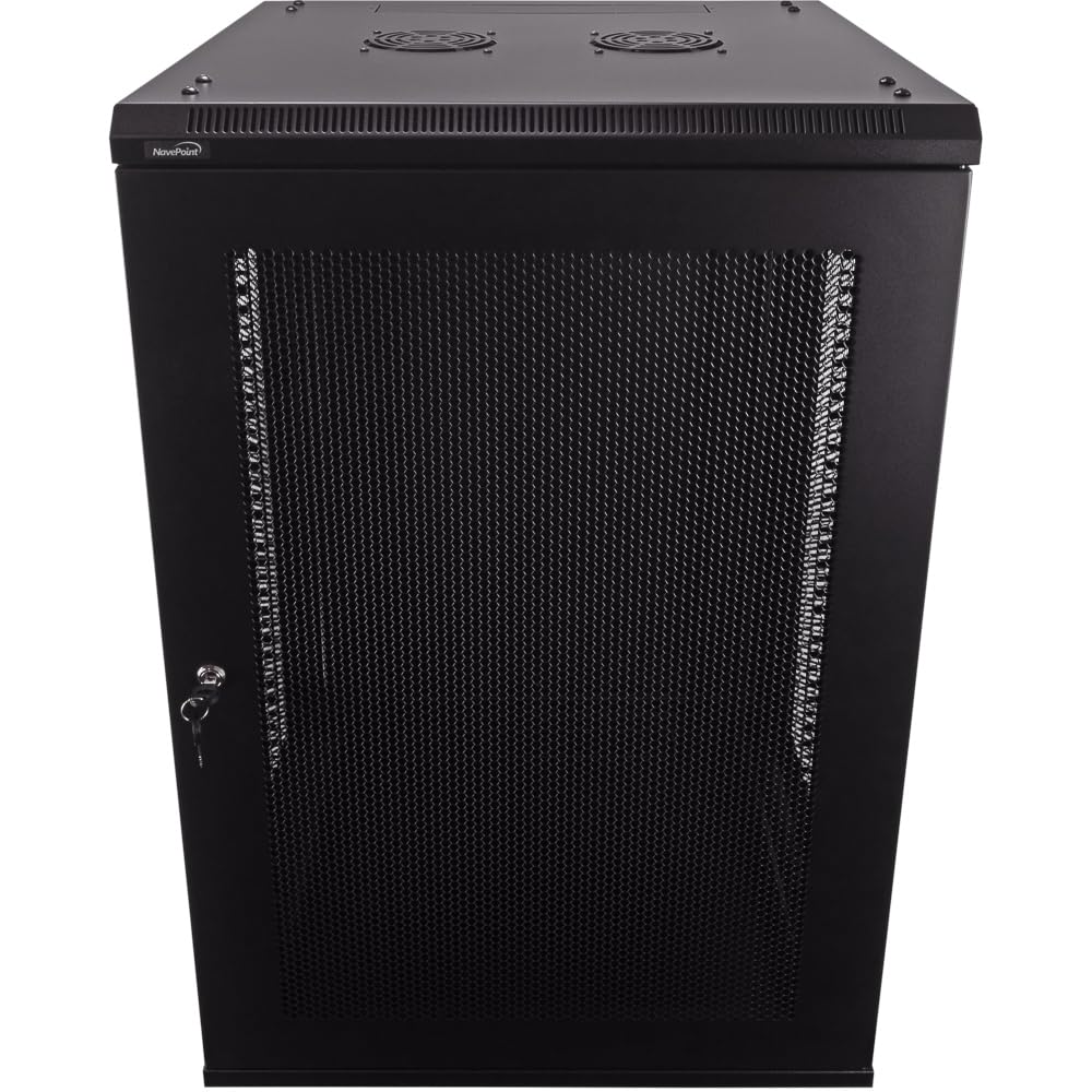 NavePoint 18U Server Rack Enclosure - 23.6” Deep, Wall Mount Network Cabinet with Locking Perforated Door, 19” IT Equipment Compatible, Network Rack, Removable Side Panels, Black