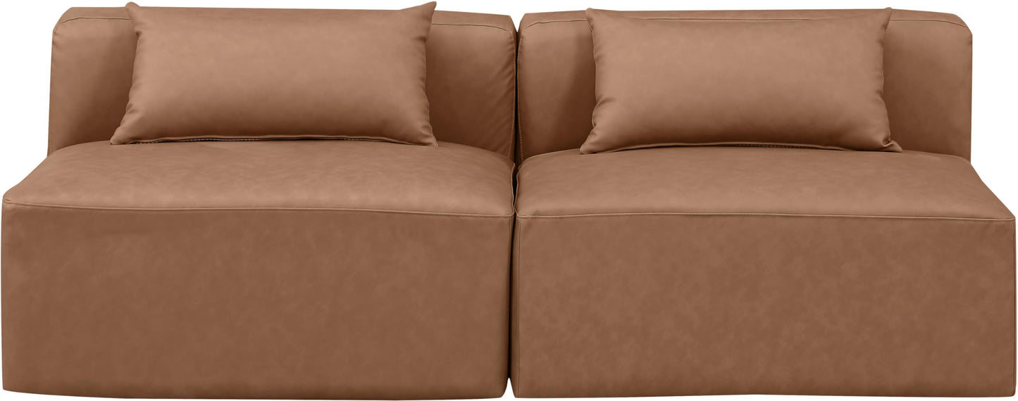 Meridian Furniture 668Brown-S72A Cube Collection Modern | Contemporary Modular Sofa with Soft Brown Vegan Leather, Modular to Create Infinite Configurations, 72" W x 36" D x 26" H, Brown