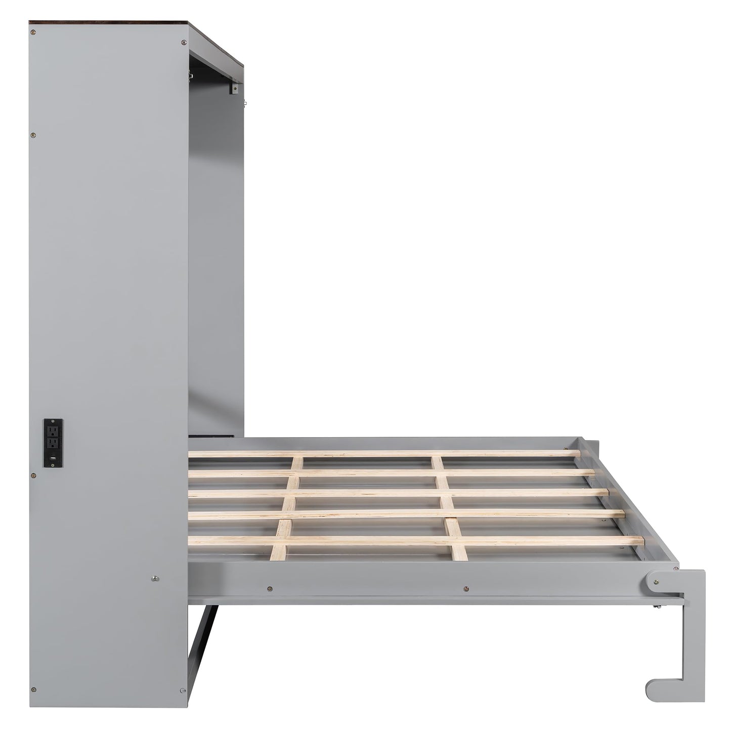 Merax Queen Murphy Bed Wall Bed with USB Ports, Foldable Cabinet Bed Frame, Space Saving Hideaway Bed with Wooden Slats, No Box Spring Required for Guest Room, Apartment, Queen