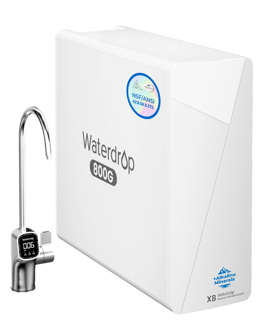 Waterdrop X8-WAN Alkaline Mineral Tankless Reverse Osmosis System, NSF/ANSI 42&58&372 Certified, 800 GPD RO Filter, 10-Stage Filtration Undersink RO System, 2:1 Pure to Drain, LED Faucet, BPA Free