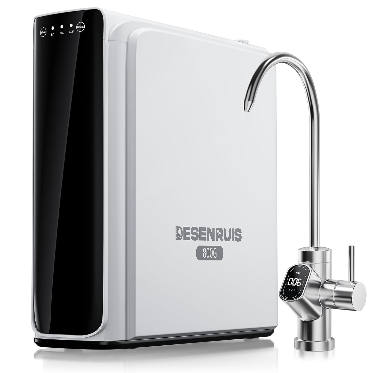DESENRUIS Reverse Osmosis System, Dual RO Water Filter, 800 GPD Fast Flow, 3:1 Pure to Drain, Tankless Under Sink RO System, Reduce PFAS & TDS, Smart LED Faucet