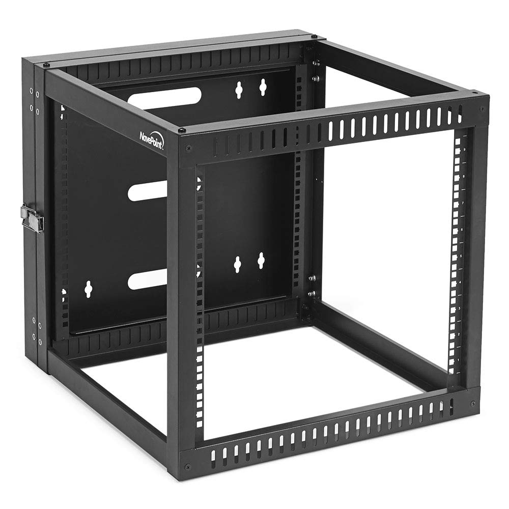 NavePoint 9U Wall Mount Server Rack with Hinged Back, 4-Post 24” Deep, Rear Swing Frame 9U Network Rack Wall Mount for 19 Inch Equipment AV IT Easy Cable Management, Black
