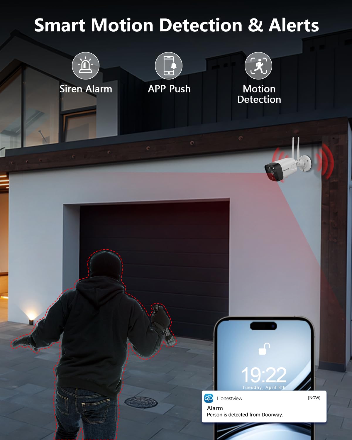 (2026 Updated) 5MP Wireless Security Camera System with 10CH NVR & 10" IPS Monitor, 4 Dual-Antenna Cameras, Dual-Band WiFi, 2-Way Audio, IP66 Waterproof, 1TB HDD, Free App