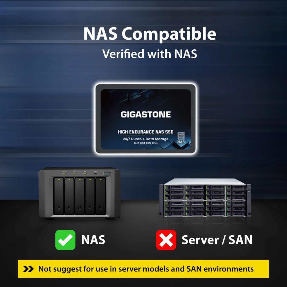 Gigastone 【NAS Only】 2TB NAS SSD – High Endurance 3D TLC SATA III 6 Gb/s 2.5″ Internal Solid State Drive, Up to 550 MB/s