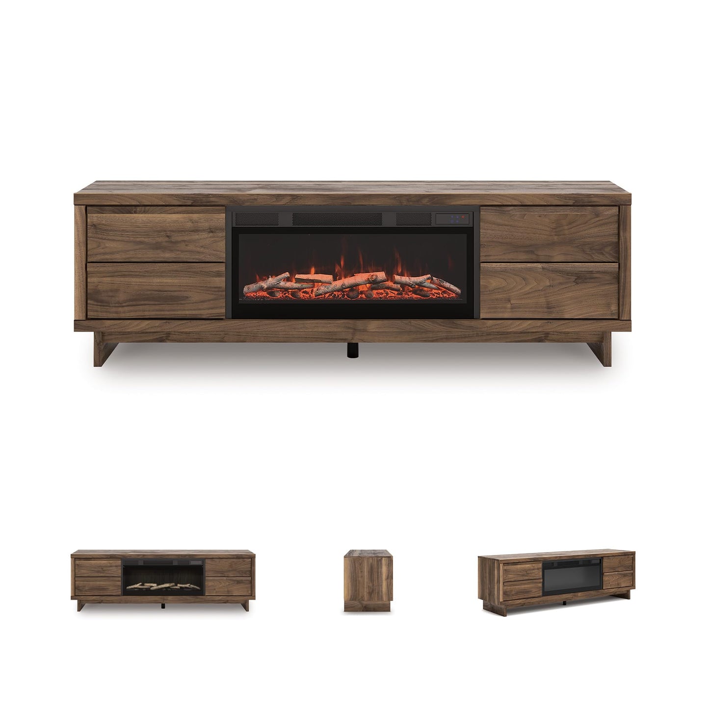Signature Design by Ashley Zadilyn Mid-Century Modern 72" TV Stand with Electric Fireplace for TVs up to 82", Dark Brown