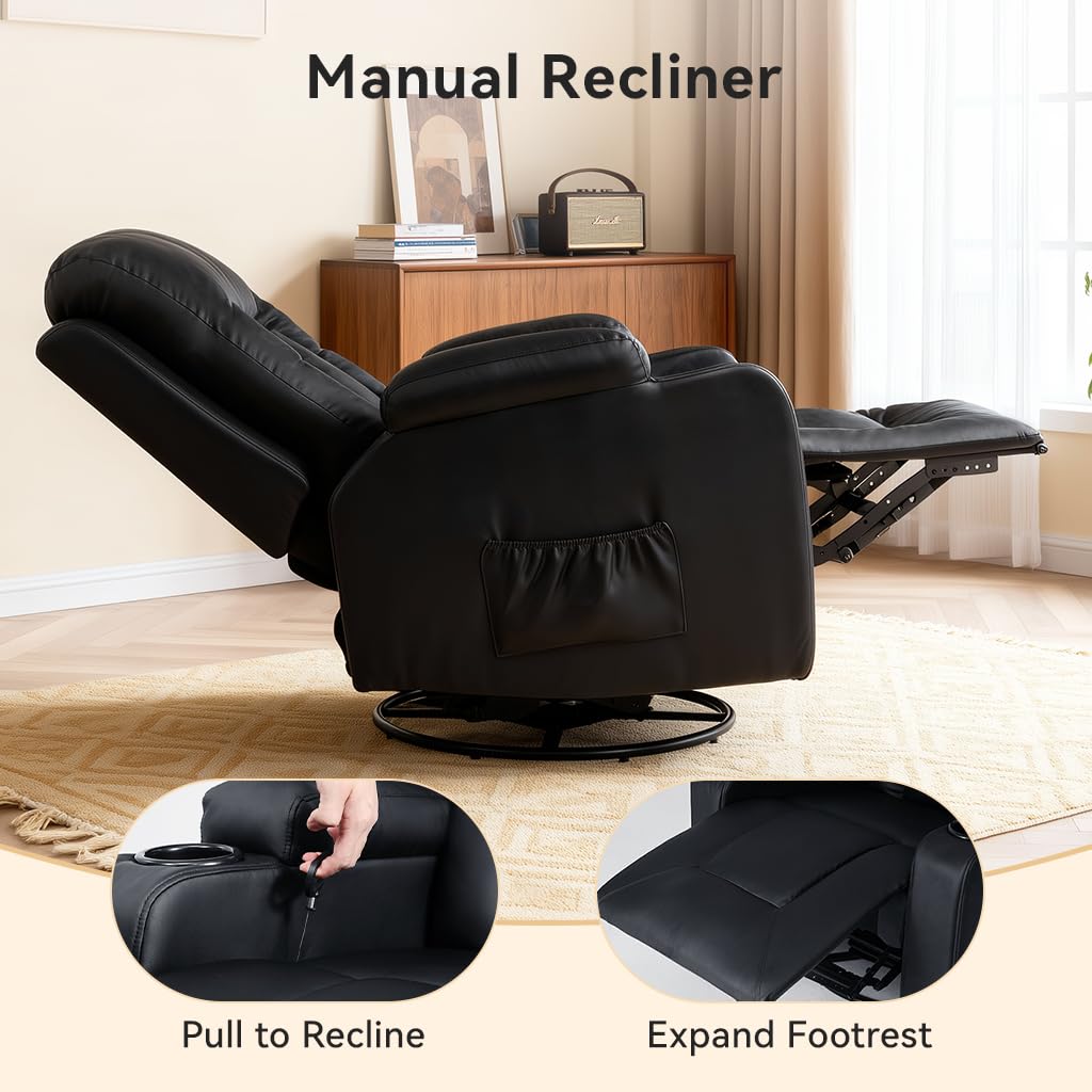 COMHOMA Living Room Furniture Set,Faux Leather Manual Recliner Sofa Sets with Cup Holders,Reclining Couch,Loveseat and Armchair,3,Black