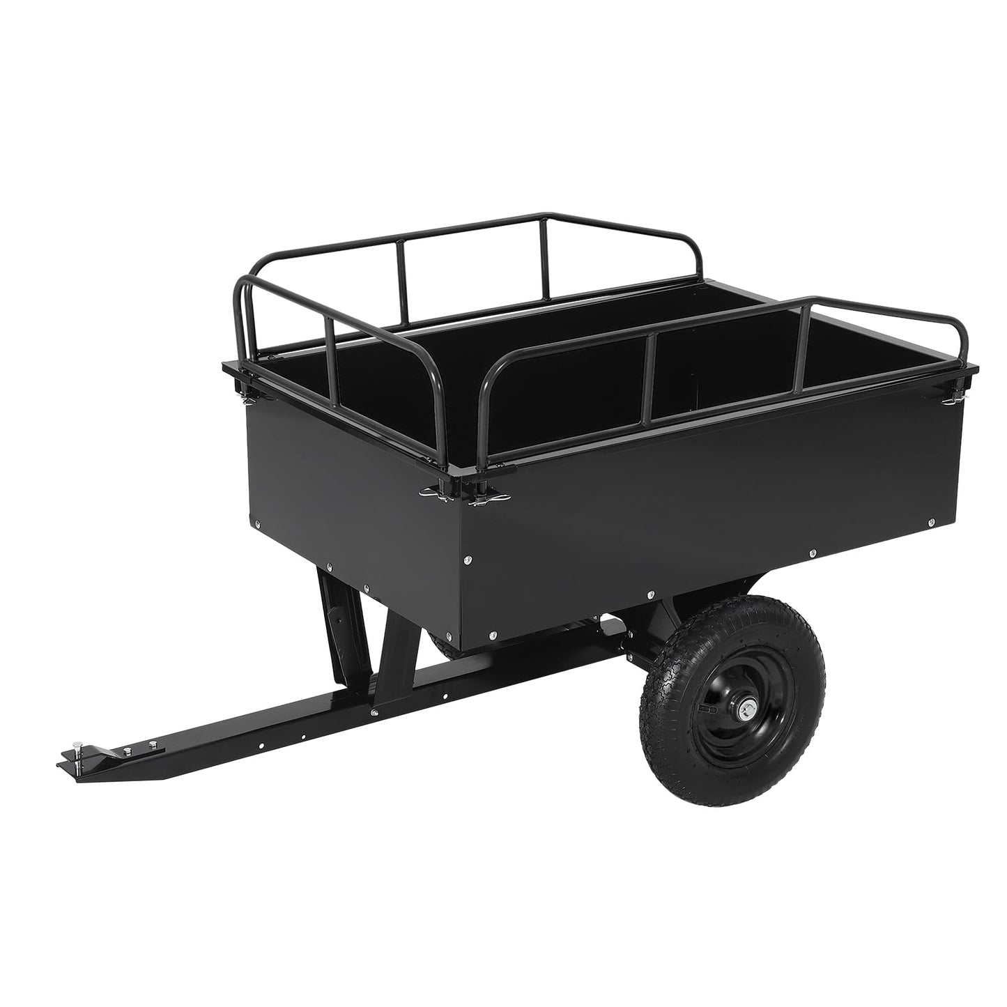 750 LBS Capacity Utility Dump Trailer, 15 Cu Ft Heavy Duty Steel Garden Dump Cart with Removable Sides, Foot Pedal & Hand Pull Design, Compatible with ATV UTV Lawn Mower Tractor
