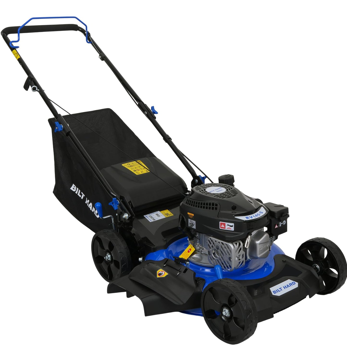 BILT HARD 21 Inch Lawn Mower Gas Powered, 4-Cycle 144cc Engine, 3-in-1 Push Lawnmower with Bagging, Mulching & Side Discharge, Adjustable 8-Positions Cutting Height, Easy Start