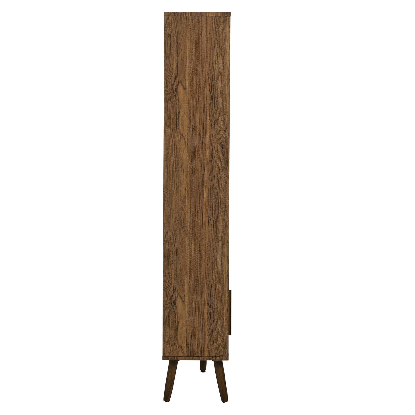 Modway Transmit 14 Shelf Bookcase with Sliding Doors in Walnut - 59 Inch Wood Mid-Century Modern Bookshelf - 4 Tier Wide Open Display Storage Cabinet for Living Room, Office, Hallway