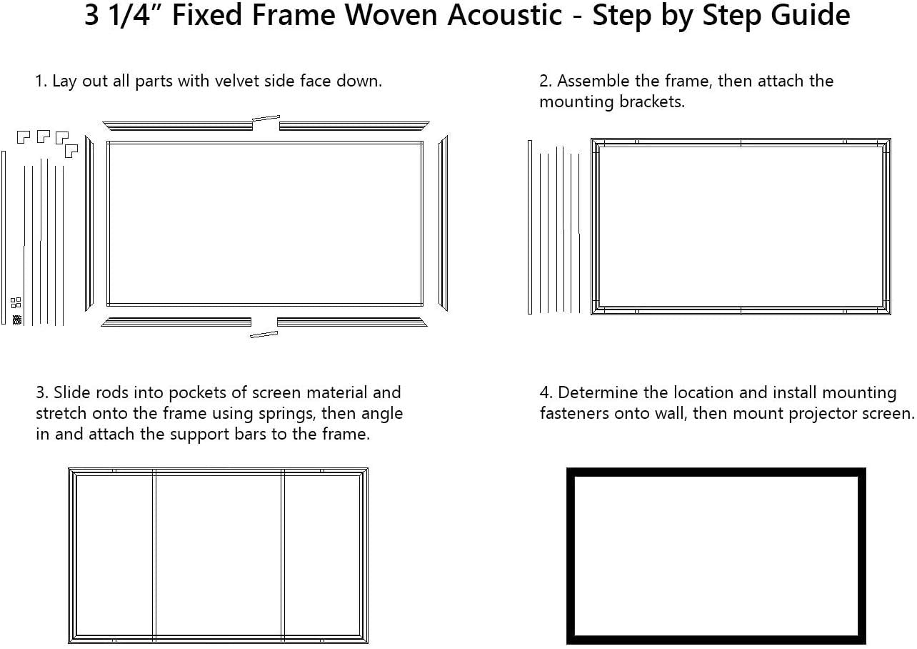 Silver Ticket Products STR Series 6 Piece Home Theater Fixed Frame 4K / 8K Ultra HD, HDTV, HDR & Active 3D Movie Projection Screen, 16:9 Format, 135" Diagonal, Woven Acoustic Material STR-169135-WAB