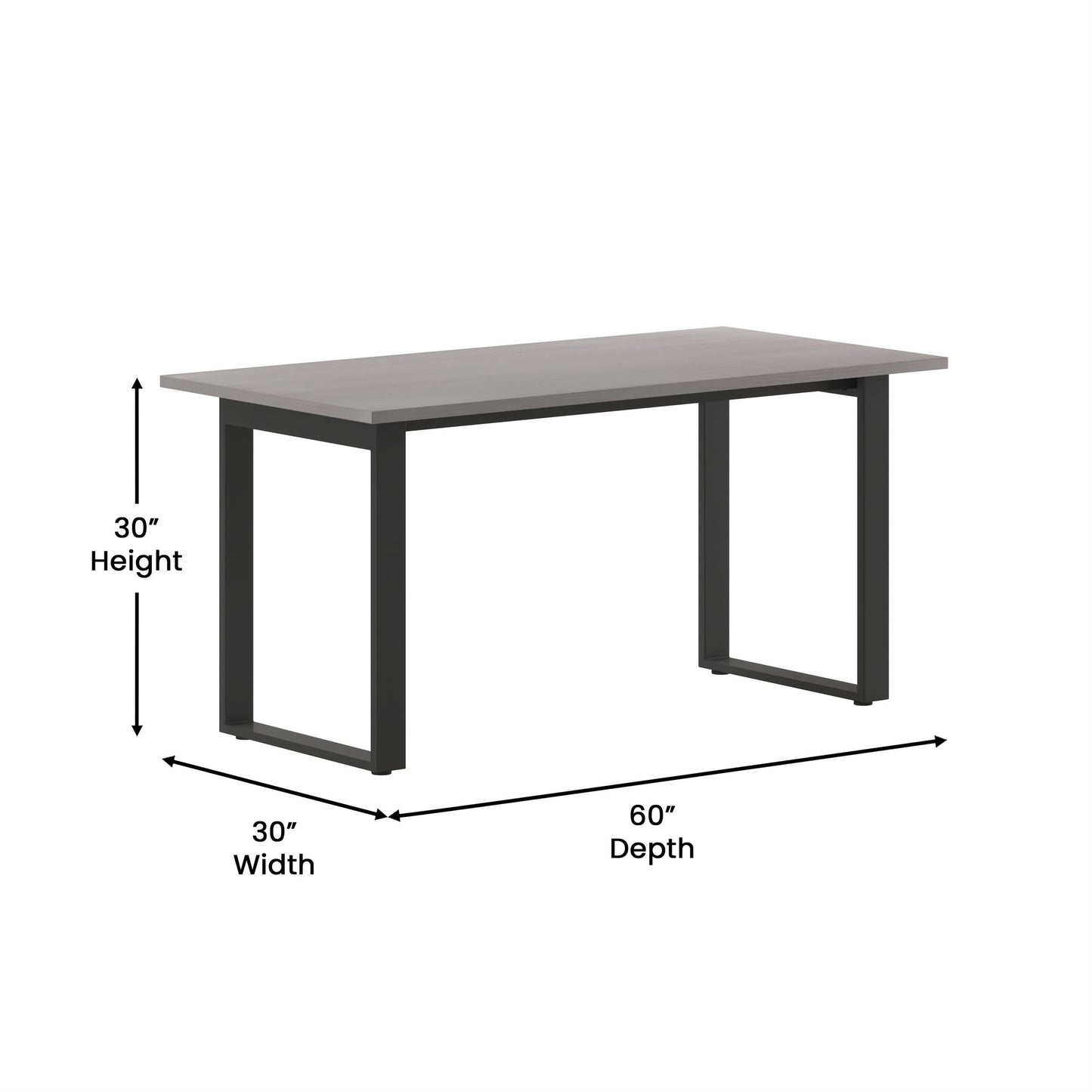 Flash Furniture Redmond Conference Table with U-Frame Base, Commercial Water and Scratch Resistant Laminate Finish, PVC Edge, Heavy Duty Steel Frame, 60x30, Gray Oak