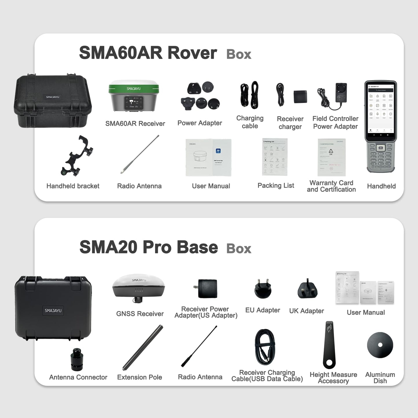 SMA60AR Photogrammetry Rover & SMA20 Pro Base, RTK PPK GNSS Survey Equipment, AR Visual Stakeout, Dual Cameras, OLED Display, 60° IMU, 4G BT, UHF Up to 18 km for Drone Topographic GIS