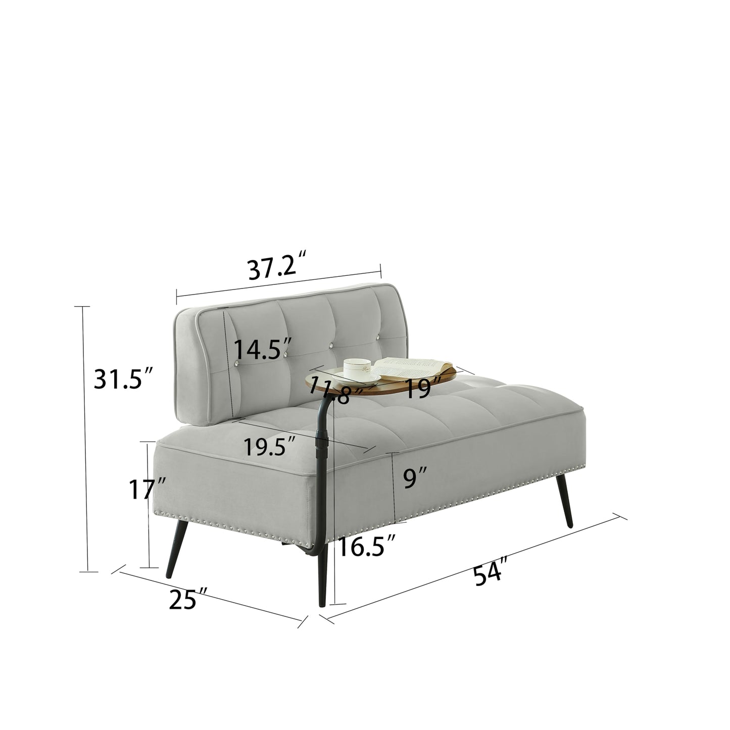 Trygoal Velvet Loveseat Sofa Couch, Futon Sofa Couch with 360° Swivel Side Table, Small Couches with Backrest and Foam Cushion for Small Spaces, Entryway Bench, Apartment, Bedroom, Gray