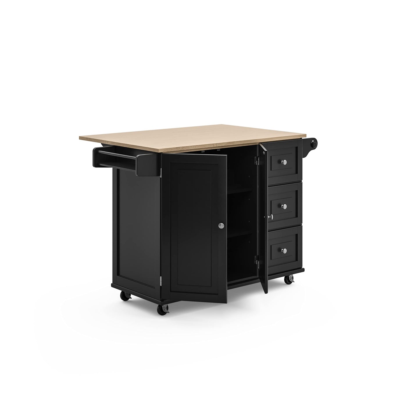 Homestyles Dolly Madison Black Mobile Kitchen Island Cart with Wood Drop Leaf Breakfast Bar
